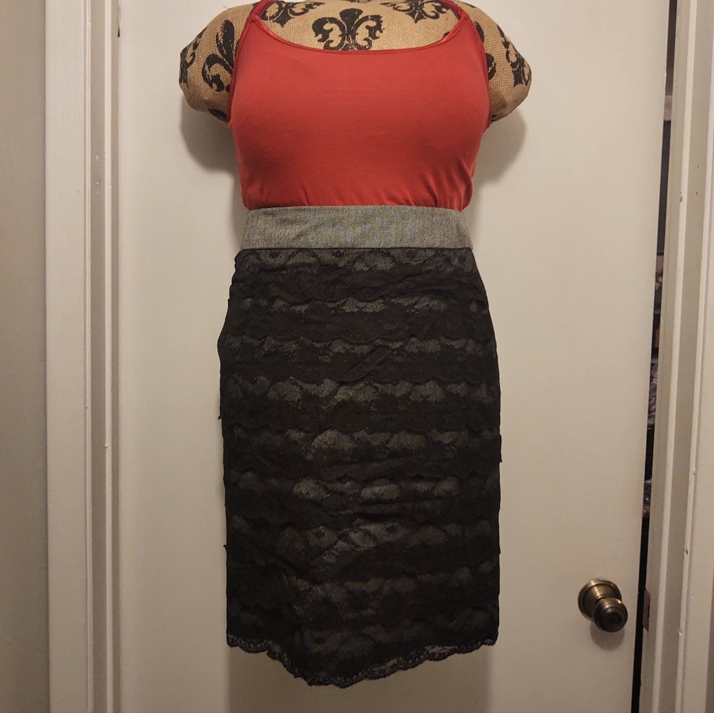 Sharagano Black Lace Pencil Skirt